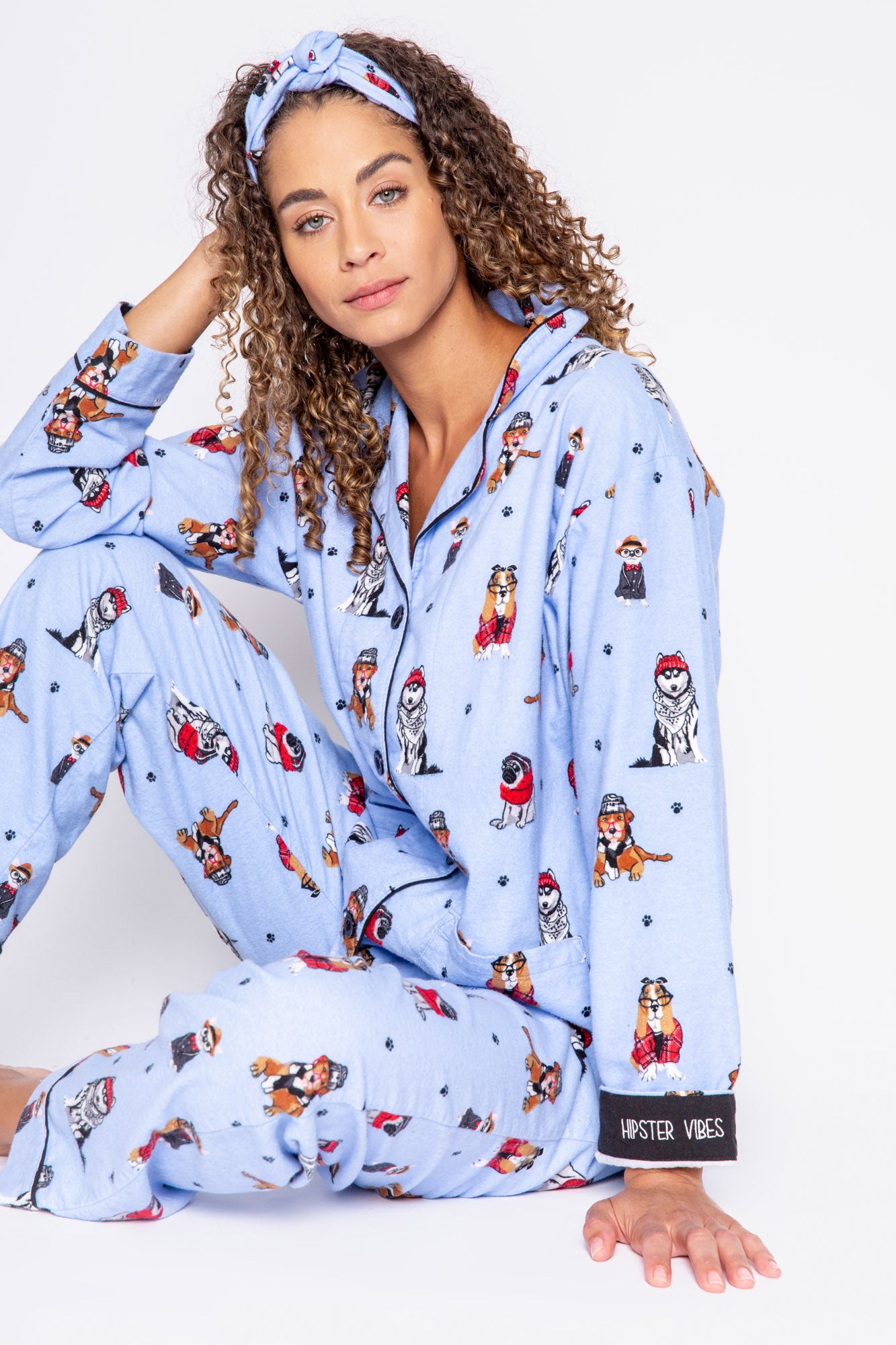 PJ Salvage Playful Prints Dog Lover Cotton Jersey Classic Pajama Set in Ice  Blue
